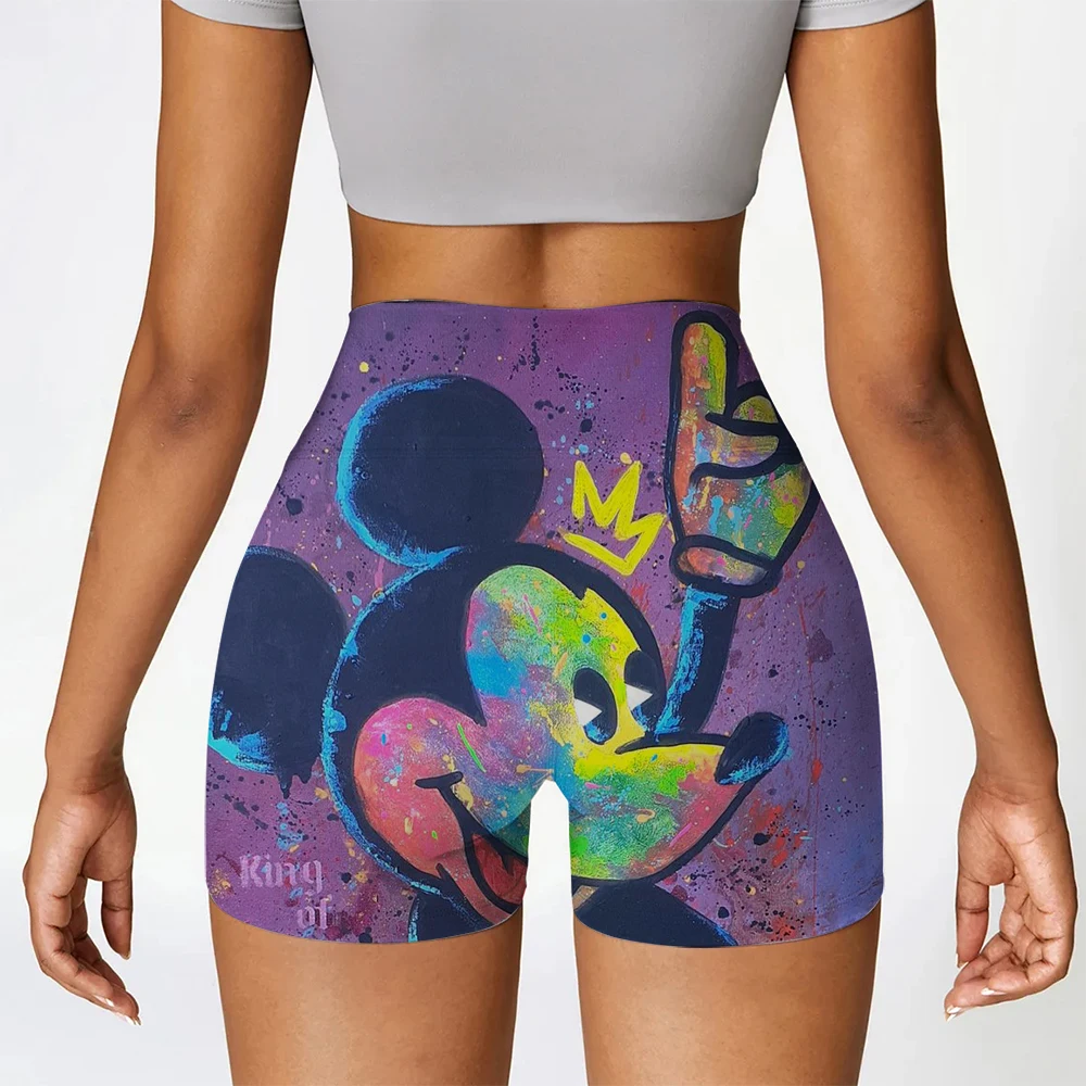 디즈니 미키 마우스 미니 프린트 여성용 짧은 바지 미니 여성용 반바지 섹시한 바이커 폴 댄스 꽉 부티 스키니 데시