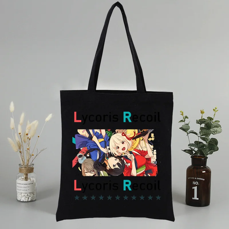 حقائب يد من قماش Takina من Lycoris Nishikigi Chisato Inoue للنساء ، حقيبة حمل سوداء كبيرة ، حقائب كتف عصرية كاجوال #5