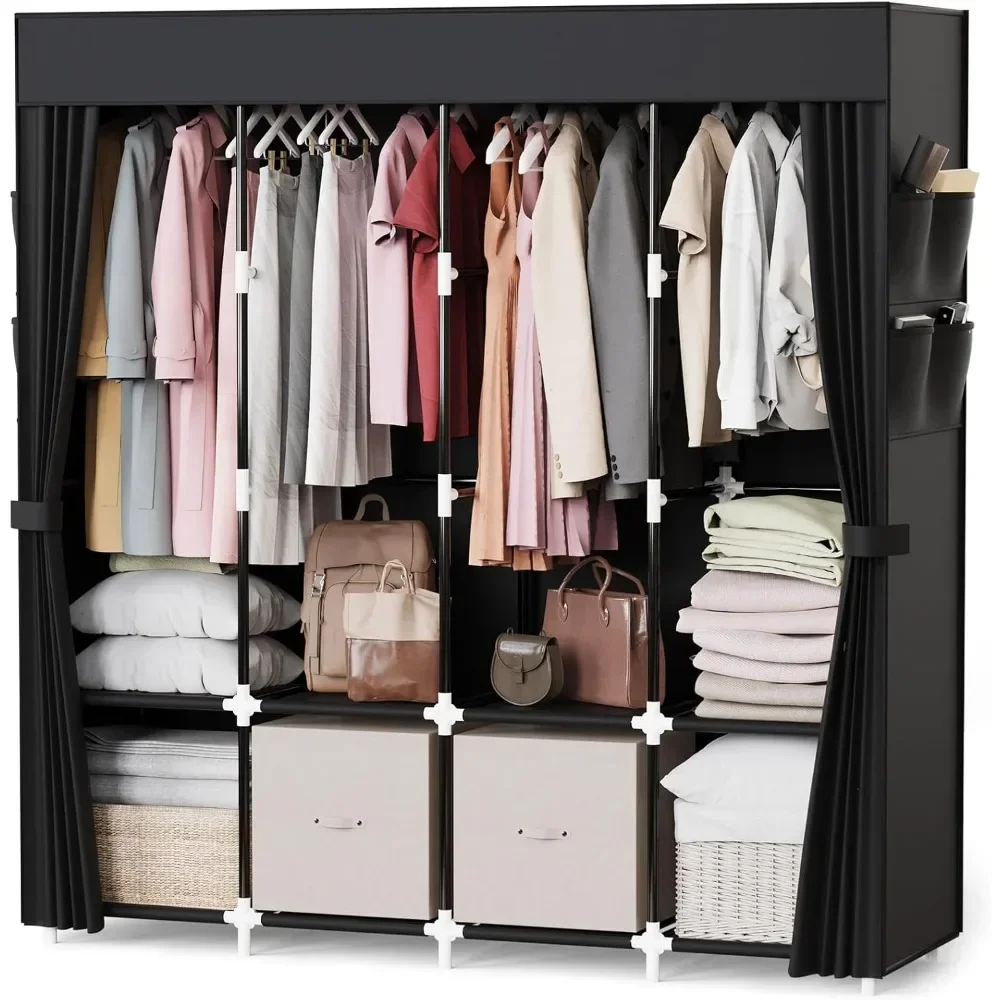 

Clothes Organizer with 4 Hanging Rods, Portable Closet Wardrobe, Large Capacity Storage for Bedroom and Living Room,Black