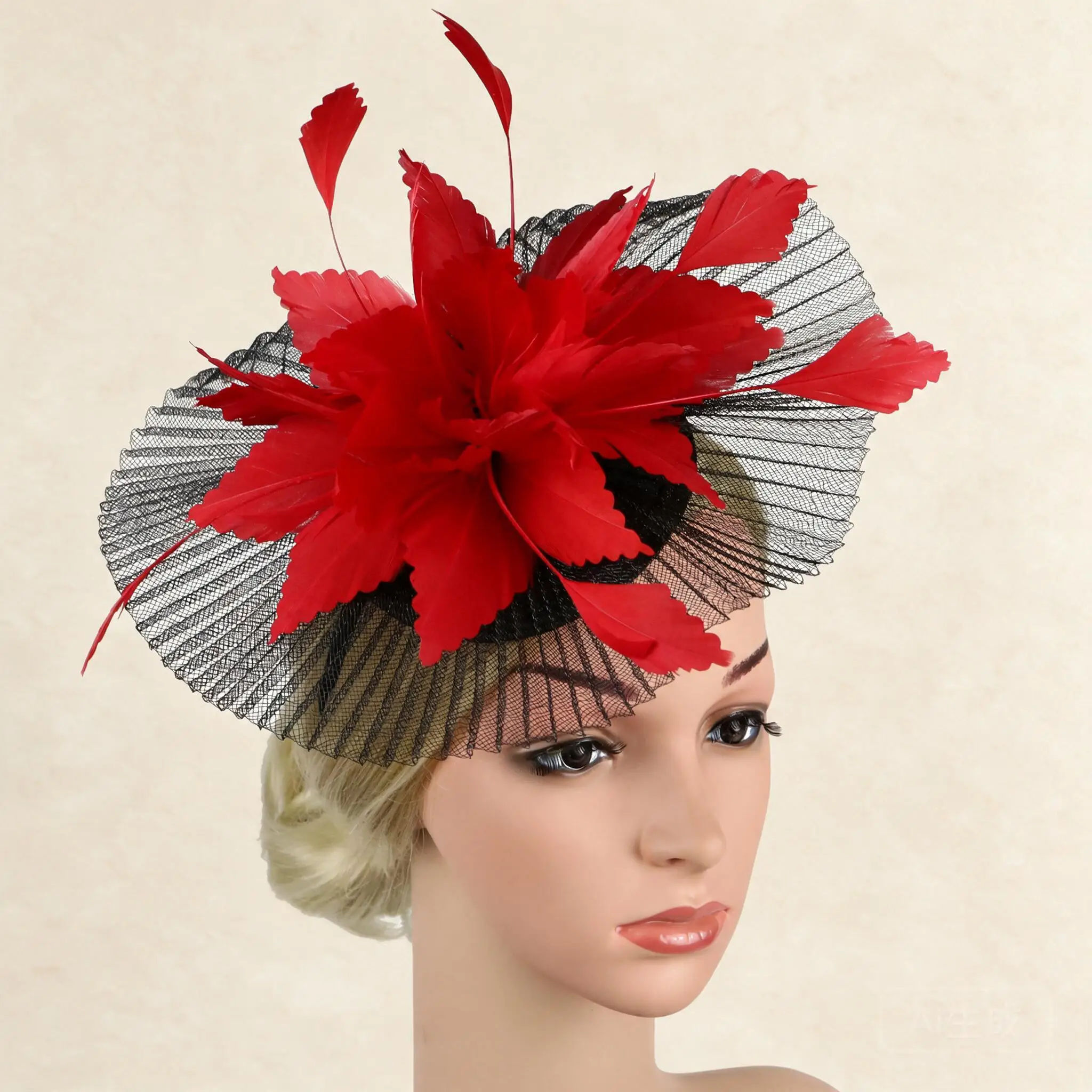 Elegant Feather Mesh Fascinator Hats For Women Bridal Wedding Cocktail Tea Party Kentucky Derby Race Day Events Hair Accessories