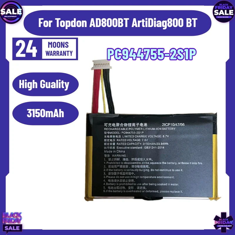 

New PC944755-2S1P Battery for Topdon AD800BT ArtiDiag800 BT Battery 7.6V 3150mAh