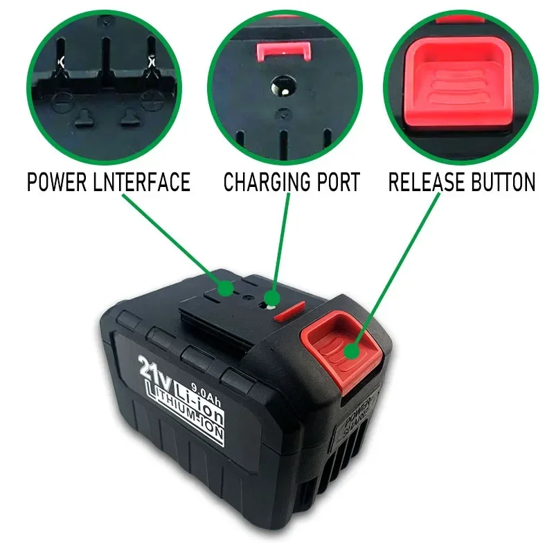 Batterie pour outils électriques Quanyou Lithium-ion, adaptée aux machines à découper, perceuses, scies et autres outils, 21V, 9000mAh