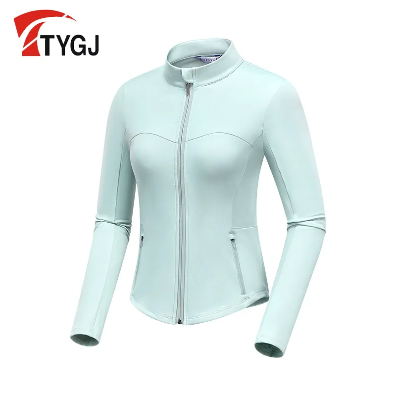 Ttygj New Sports Golf Jacket Women's Stand-up Collar Tight Yoga Tops Ladies Slim Long-sleeved Running Pilates Fitness Coats