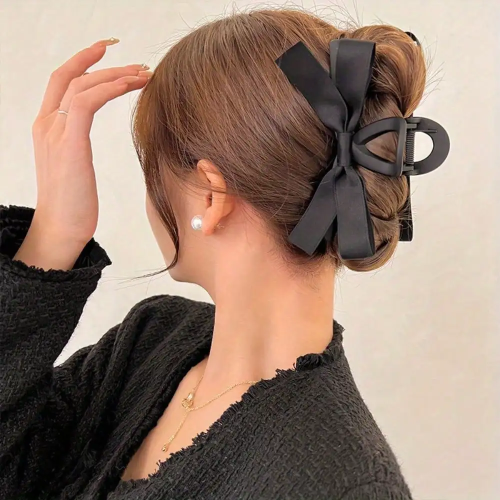 

1pc Retro Elegant Black Butterfly Knot Hair Claw Clip for Women - Large Size Secure Shark Clip, Vintage Hair Accessories