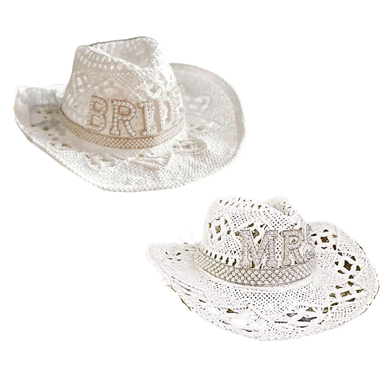 Western Style Cowgirl Hats Costume Sunhat Fancy White Adult Women Hat for Bridal