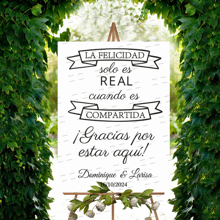 السعادة-الزفاف الفينيل ملصق ، تخصيص ، أي النصوص ، الزفاف ترحيب المجلس ، الفينيل ملصقات ، الإسبانية حفلات الزفاف الشارات