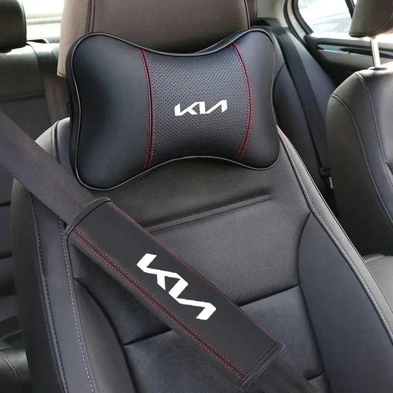 

Car Leather Seat Headrest Neck Pillow Seat Belt Shoulder Protector Pad For KN Kia Rio K5 K2 Soul Forte Sportage Picanto Niro KN