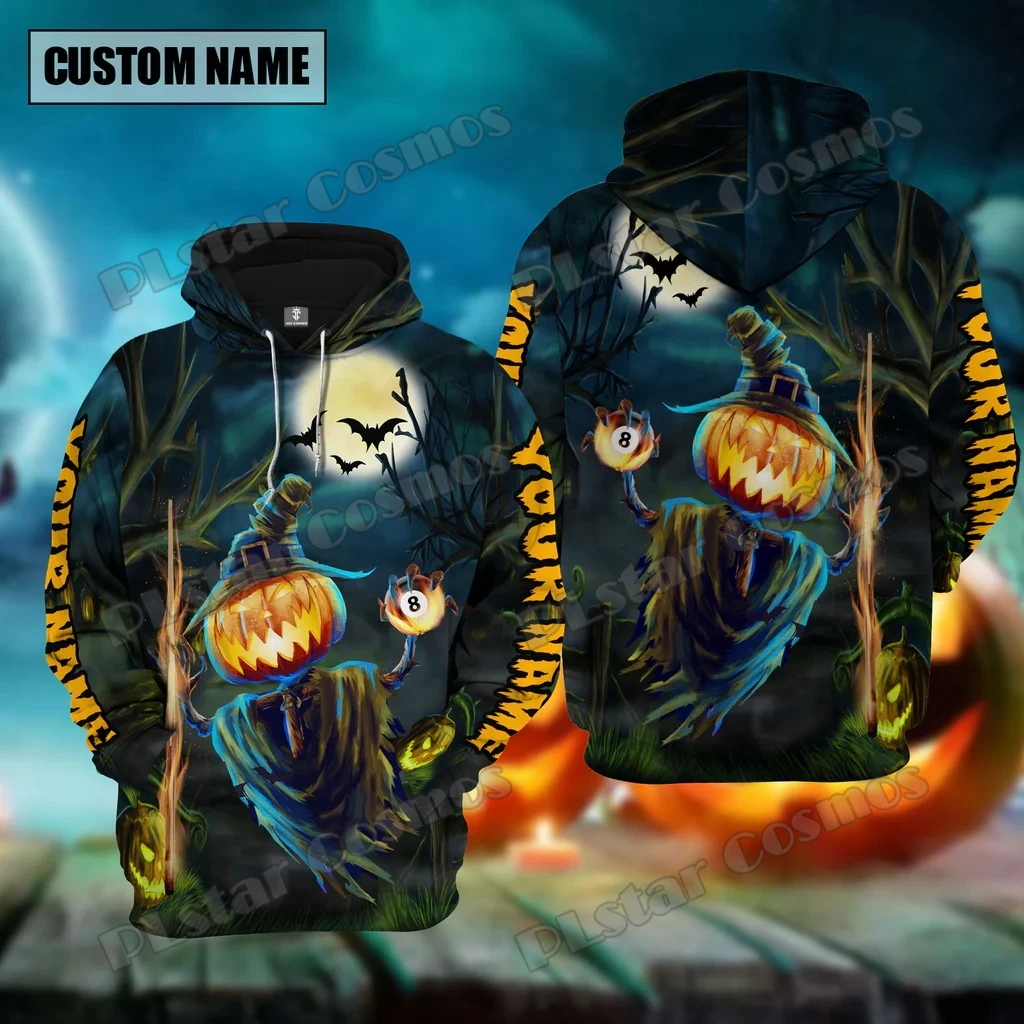 Men's Halloween Death Skeleton 3D Impresso Hoodie, Bilhar, Engraçado, Nome Personalizado, Streetwear Casual, Unisex, Outono, DK592