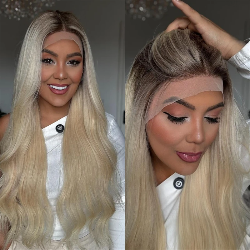 

Мягкий длинный свободный волнистый парик Ombre Золотисто-русый HD Прозрачный парик фронта шнурка Женский парик Косплей Ежедневный парик для вечеринок Парик высокого качества