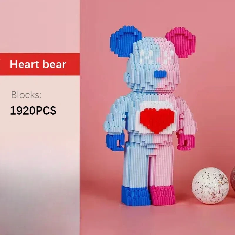 DIY Kinderspeelgoed Cartoon Mini Liefde Gewelddadige Beer Bearbrick Model met Licht Bouwsteen Micro Bricks Kerst Verjaardagscadeau