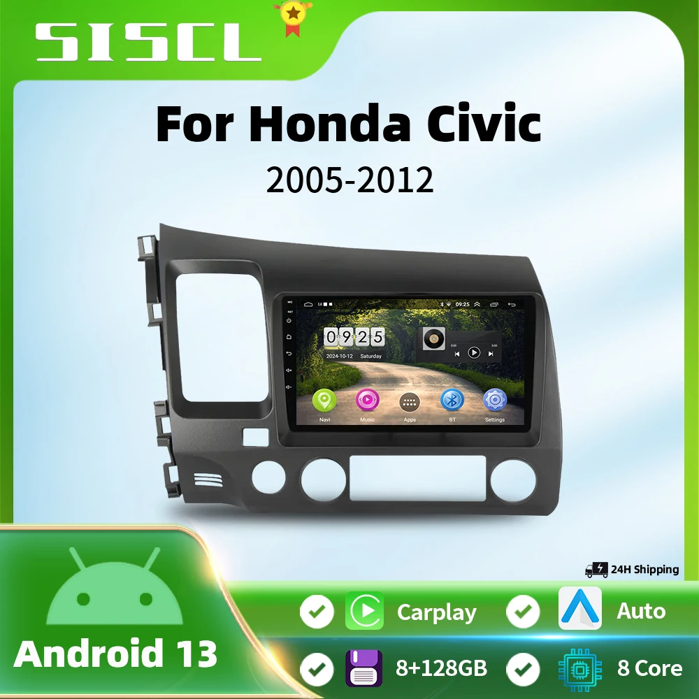 

9" Android 13 Carplay Car Stereo Radio for Honda Civic 8 2005 - 2012 Multimedia Player Navigation GPS 2 Din 4G Audio DVD