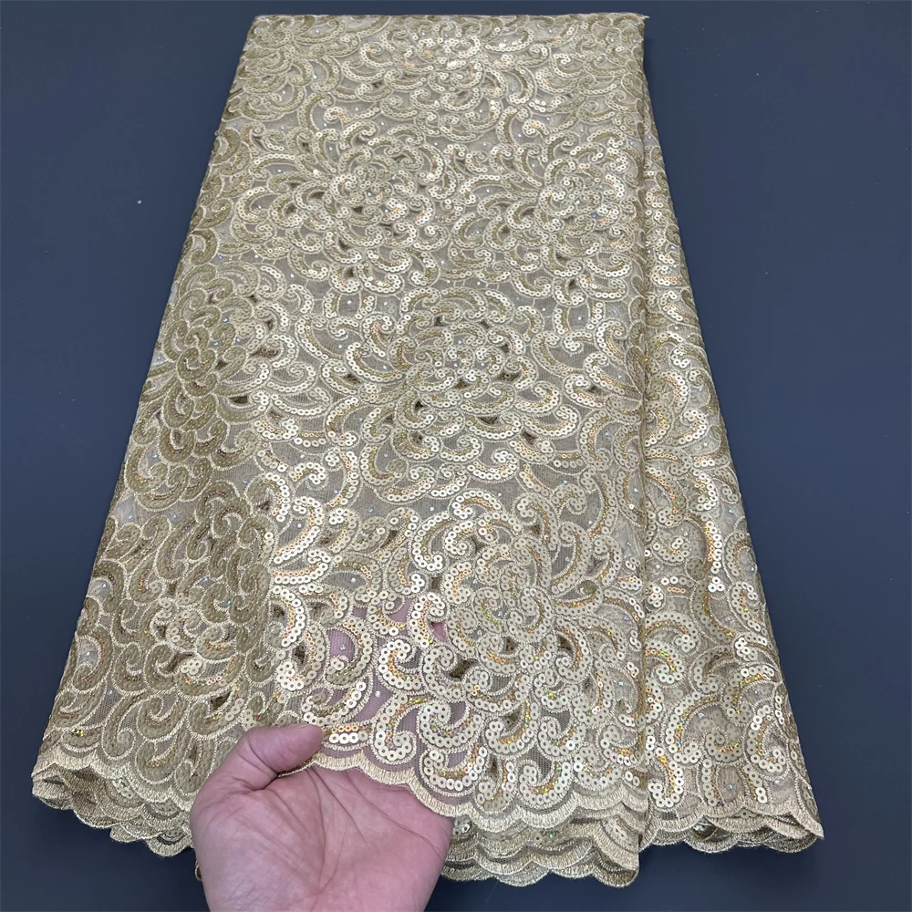 Tulle Lace Fabric Sequins, Embroidery, Wedding Party Dress, Beads Stone, African, Nigeria, High Quality, 2024, 5Yard, PS0062