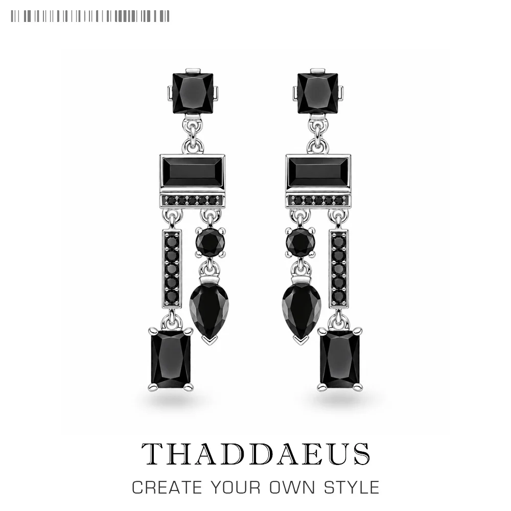 Drop Earrings Black Mix of Shapes Magical Glamorous Jewelry For Women Summer Brand New Sterling Silver 925 Vintage Gift