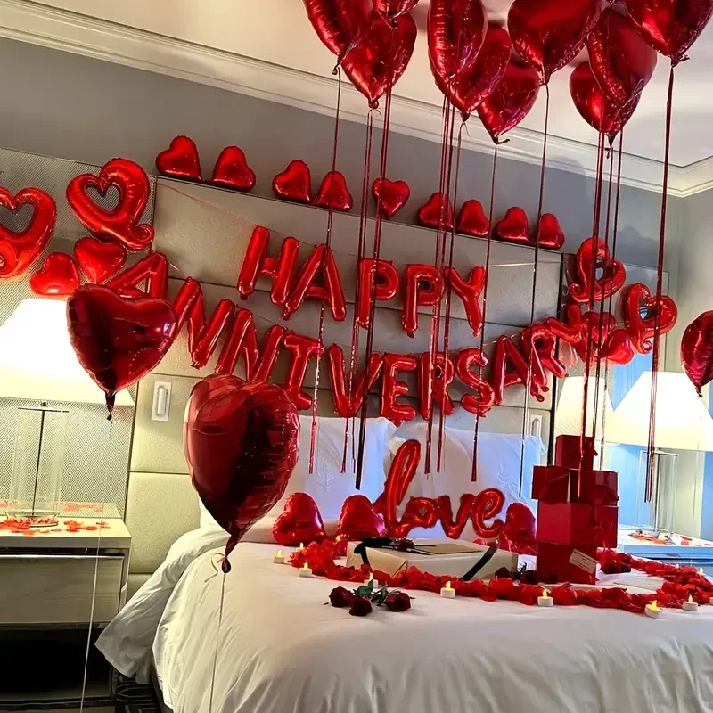 1Set Jubiläumsdekoration Folienballons Happy Anniversary Banner für Hochzeit Brautparty Valentinstag Dekoration Globos – Detail 3