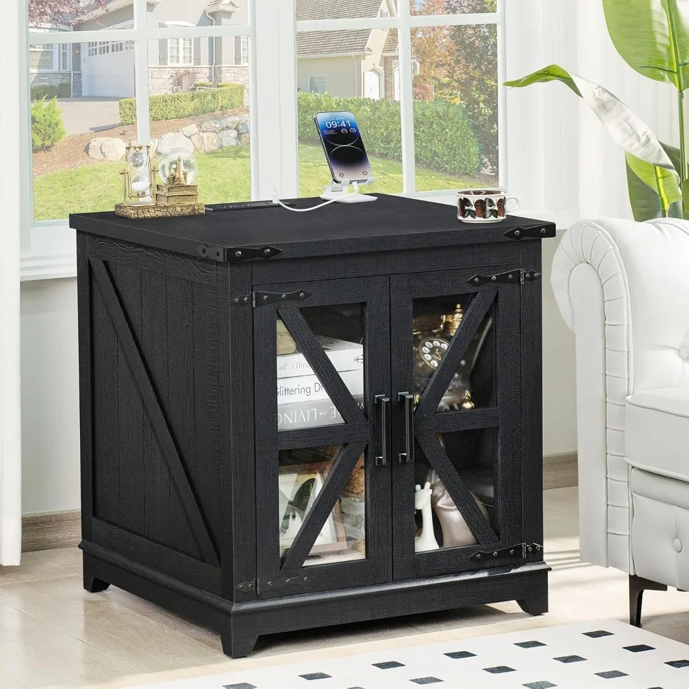 3-Piece Farmhouse Coffee Table Set: Large End and Side Tables with Charging Station and Storage Coffee Table