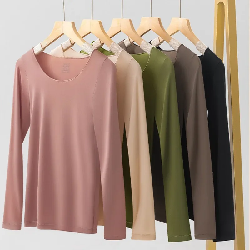 Women's Seamless Thermal Underwear Ultra-thin Set Breathable Comfortable Long Sleeve Slim Fit Base Top Highly Elastic Set image 2