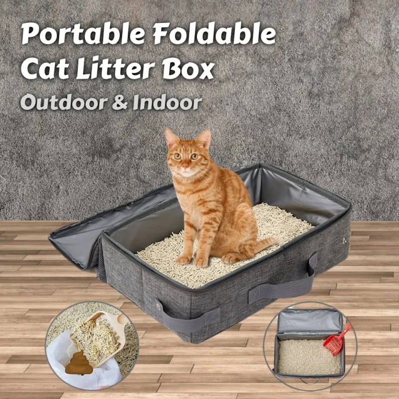 Tragbare faltbare Katzentoilette – wasserdichte Reisetoilette für Camping/Träger |   Zusammenklappbare und auslaufsichere Katzentoilette