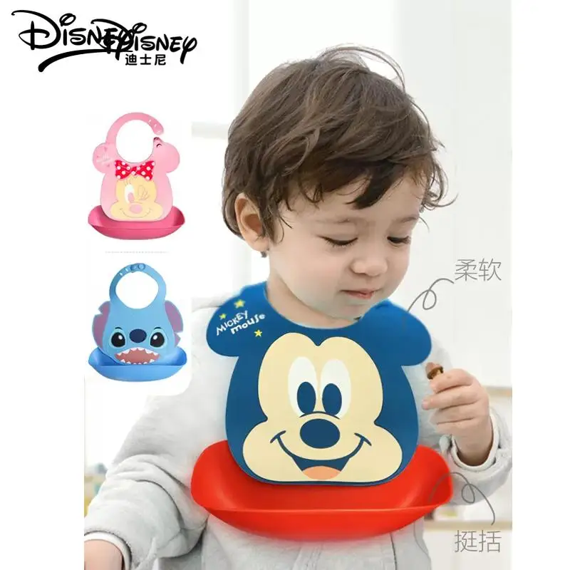 Disney Stitch Feeding Silica Gel Baby Frozen Elsa Princess Bibs Minnie Mickey Mouse Cartoon Pixar Silicone Bib Baby Gift