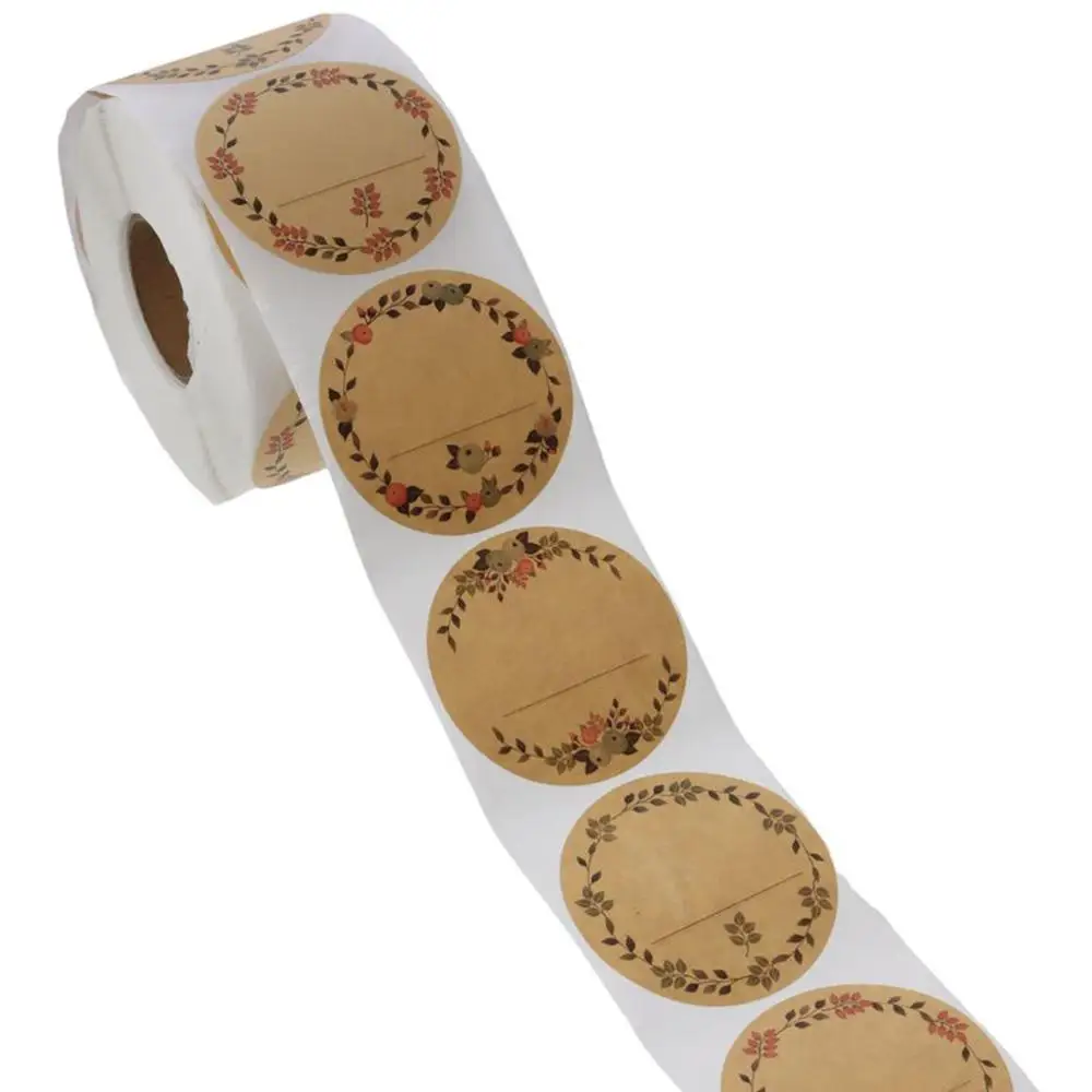 500PCS 4 Pattern Designs Round Lable Stickers 2" Self-Adhesive Kraft Paper Label Stickers Floral Wreath Design Blank