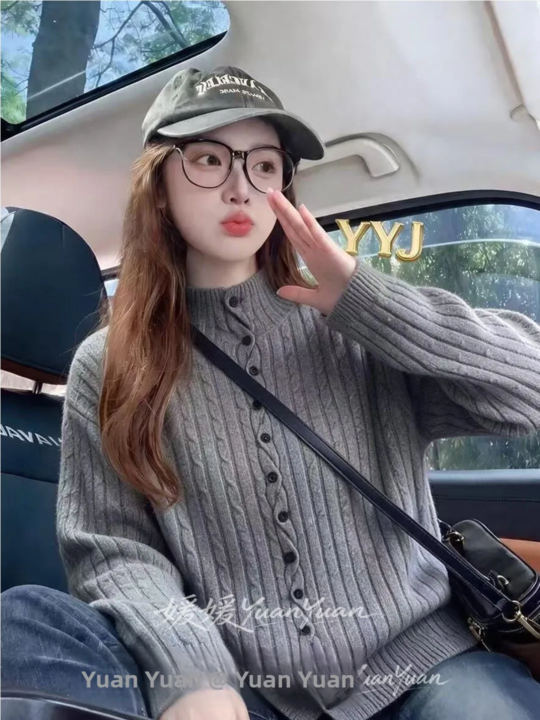 Retro Purple Knitted Half-High Collar Twist Sweater Single-Button Slim Fit Versatile Anti-Aging Knitted Open Cardigan Top