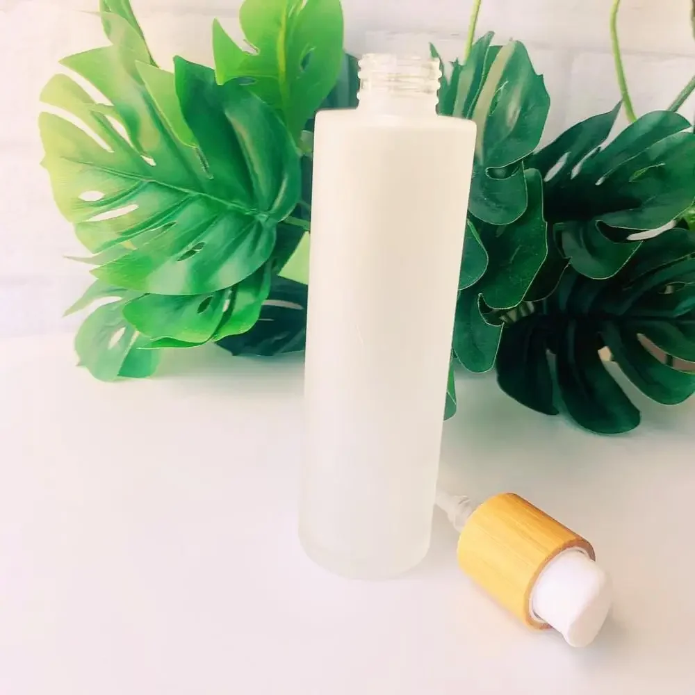 

empty bottles lotion pump glass jar with lid frosted glass jar makeup container，Cosmetic Lotion Pump Spray BottlesWithBambooLids