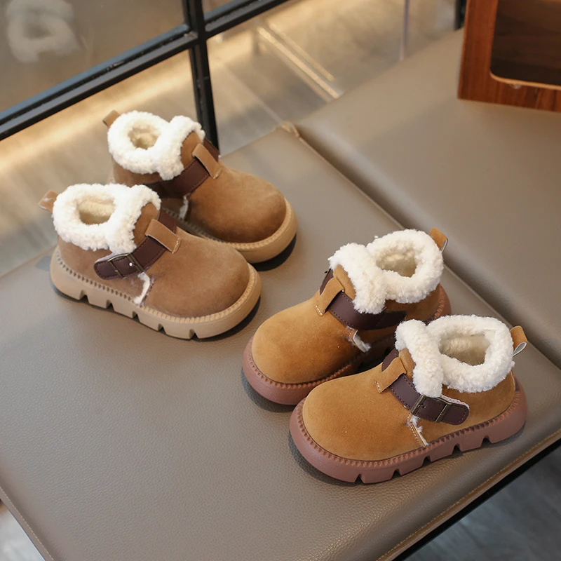 

2025 New Children's Cotton Boots Padded Thickened Boys Girls Casual Shoes Lightweight Non-slip Kids Boots Детские Сапоги