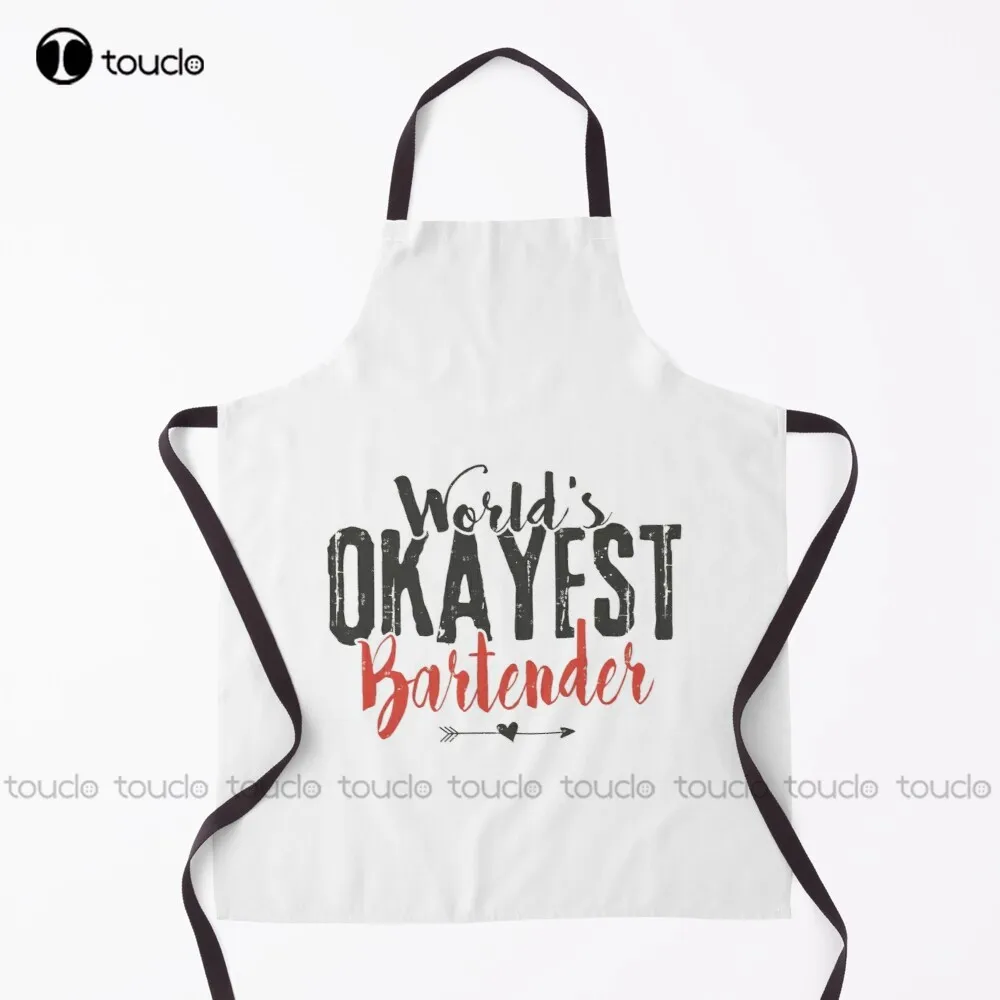 World'S Okayest Bartender Apron White Waist Apron Garden Kitchen Customized Unisex Adult Apron Household Cleaning Apron