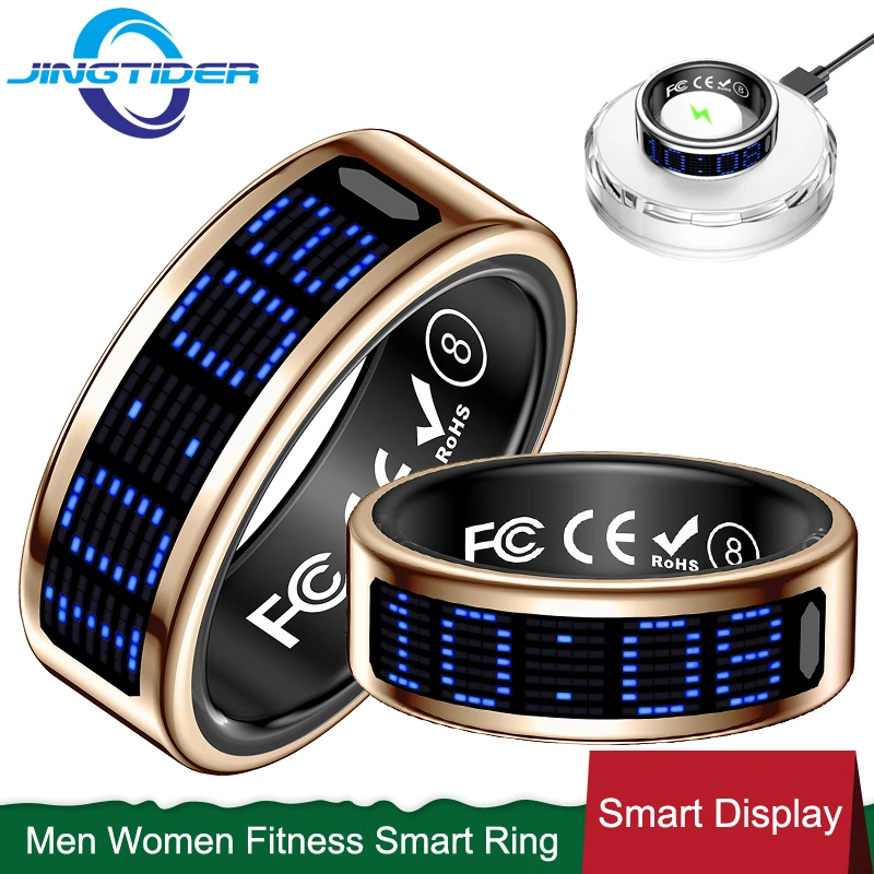 

SR16 Men Women Smart Ring With Display Screen Stainless Steel IP68 Waterproof Health Tracker Blood Oxygen Heart Rate Finger Ring