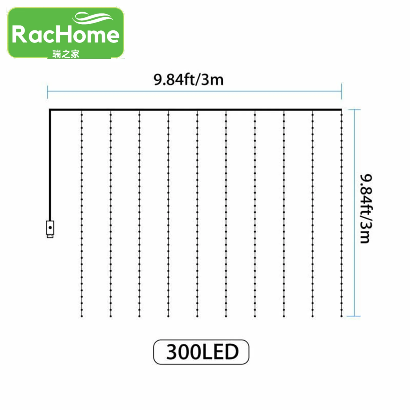 المنزل غرفة نوم السنة الجديدة مصباح 3m 300led جارلاند الستار أضواء 8 طرق Usb التحكم عن بعد الجنية أضواء سلسلة حفل زفاف ديكور