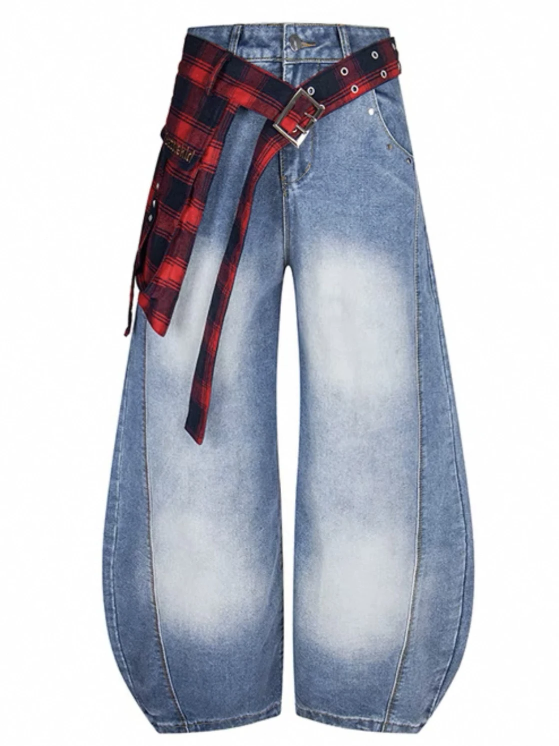 

Американские джинсовые брюки в клетку High Street с деконструированной талией, широкие длинные брюки для мужчин и женщин, Cleanfit Design Sensation