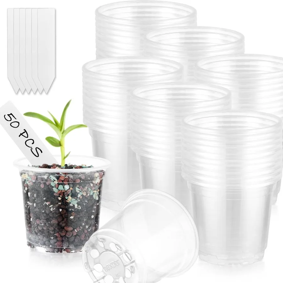 

60 Pcs Clear Nursery Pots with Drainage Indoor 4 Inch Nursery Pot with Drainage Holes Plastic Seedling Pots for Plants Small Se