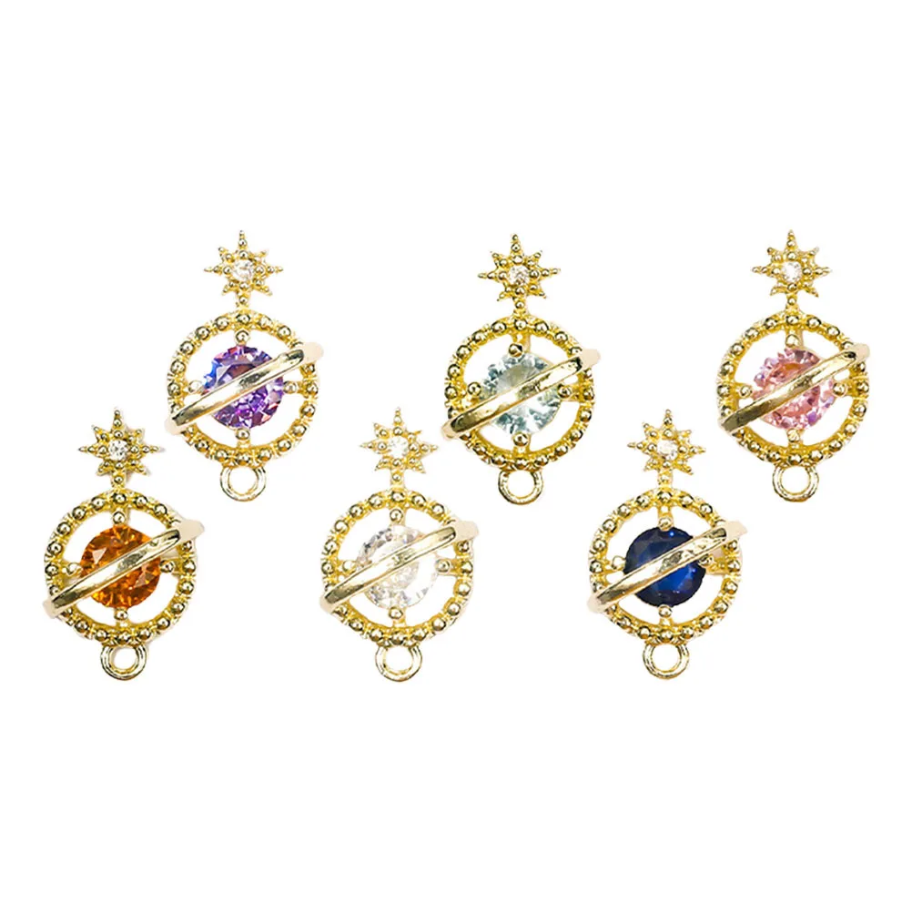 6 個ジルコン惑星ネイルアート装飾マニキュア Diy 合金装飾品ネイルアクセサリーサロン装飾装飾品