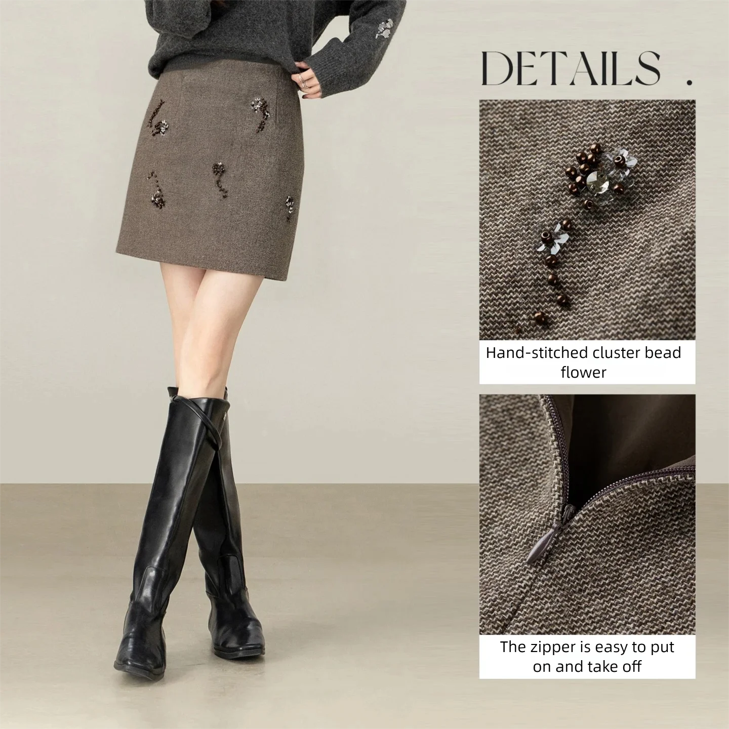 SENTUBILA Women's Wool Blend Coffee Mini Skirt 2026 Winter Ladies Elegant Short Skirt for Woman Female Clothes 154QF3416