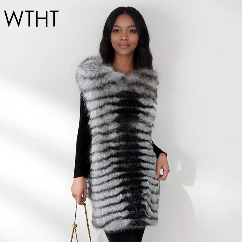 

WTHT Trendy Women's Patchwork Striped Plush Design Irregular Vest 2025 Winter Fashion O-neck Sleeveless Tops Female 1LS2714