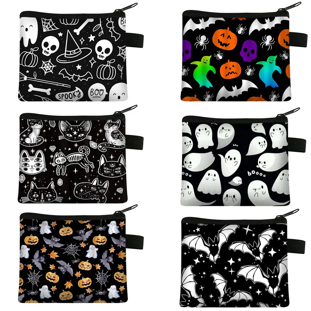 Vampire Bat Ghost Print Coin Purse Cute Wallet Women ID Credit Card Coin Bag Small Handbag Kids Purses Halloween Candy Bags