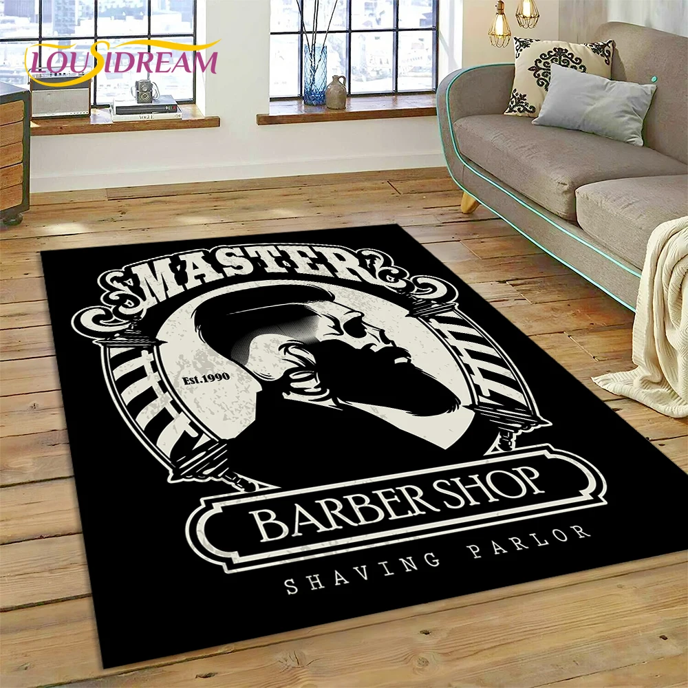 Fashion Barber Shop Logo Skull Vintage Rug Carpet for Living Room Bedroom Decor,Floor Mat Non-slip Decoration for Sofa Doormat