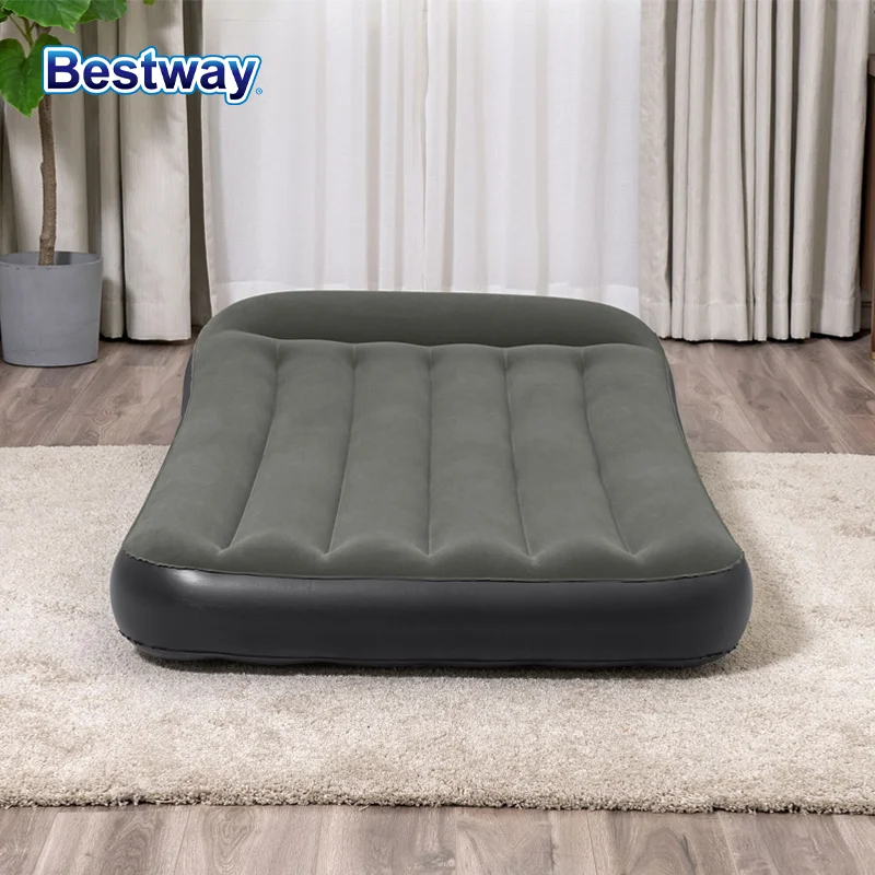 Bestway67682/67681/67680 1 Piece 3 Size Indoor/Outdoor Soft Top Air Mattress with Pillow Design (Without Pump), Flocked Moisture