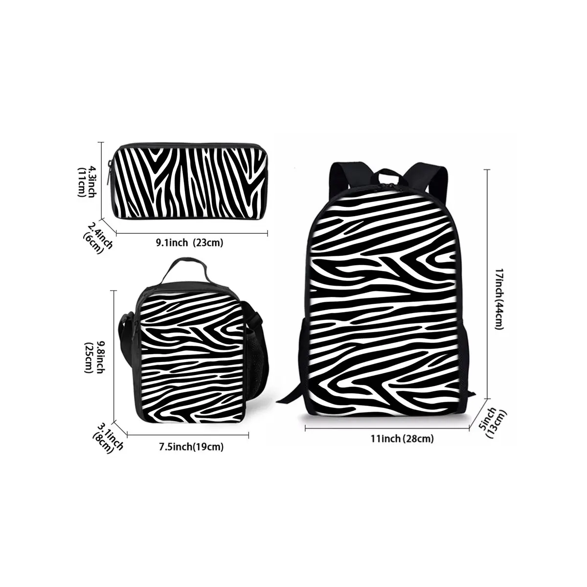 Animal Texture Print Three Piece Backpacks Set for Boy and Girls Best Gifts 2D Flat Cartoon School Bag for Children