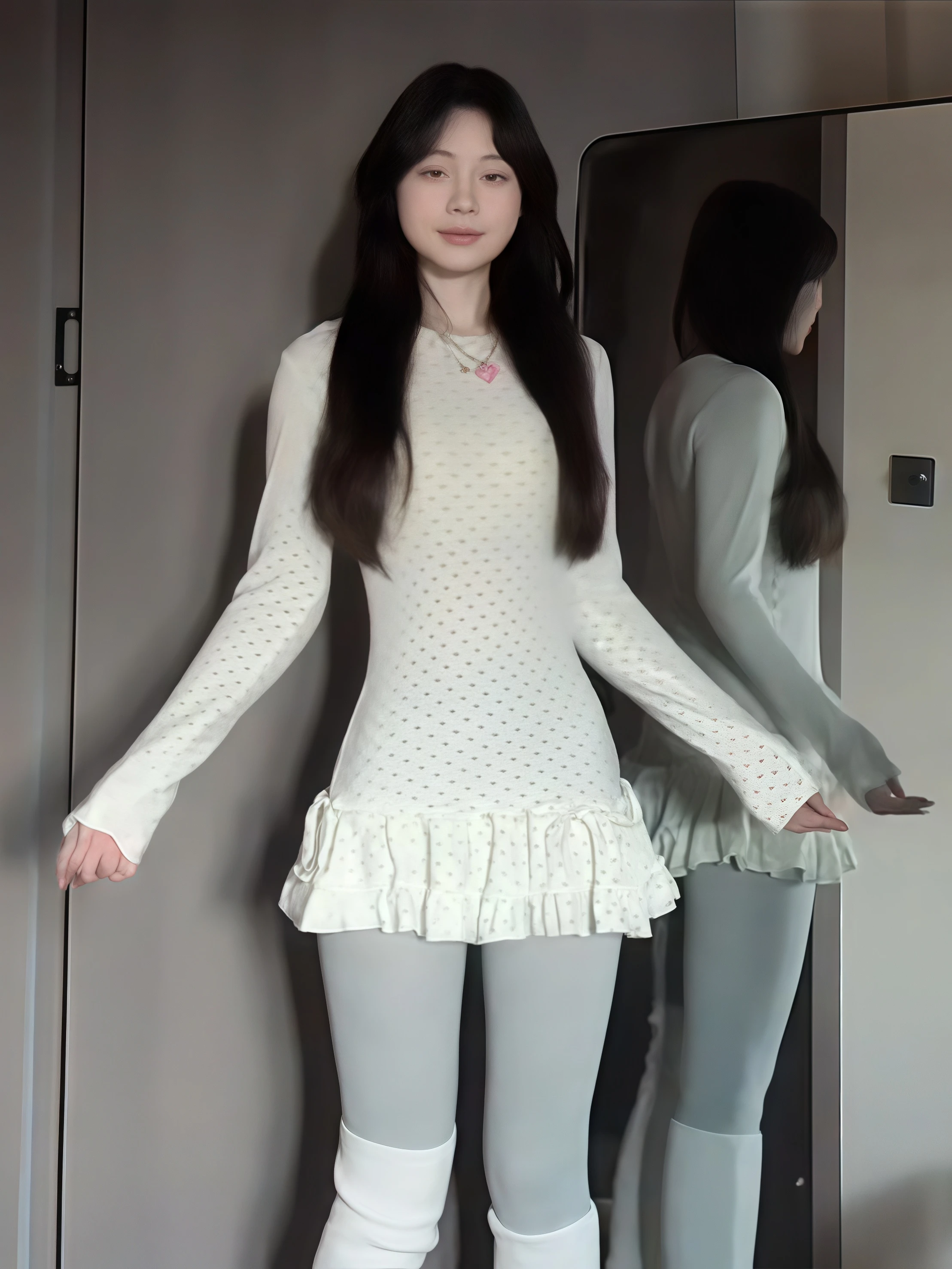 T-shirt American Sle Long Sve da donna Autunno Inverno Nuova vita a Slim Sweet Sle Base Top con stampa a pois