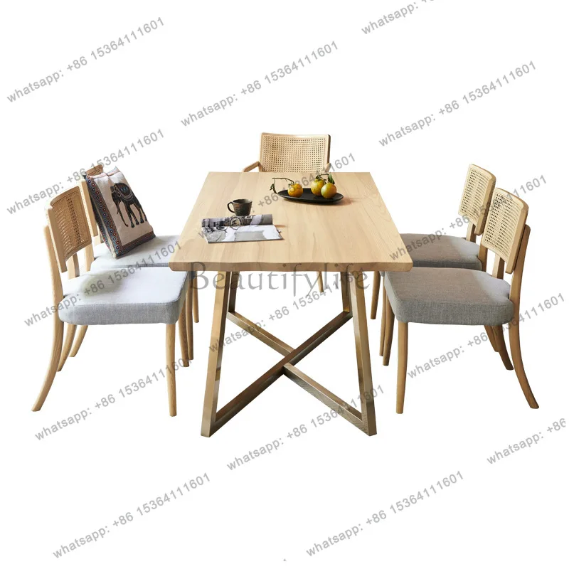 Nordic simple wrought iron dining table modern creative rectangular retro log table high-end