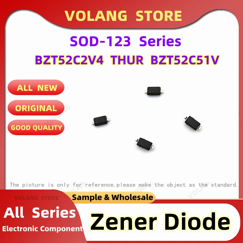 50Pcs BZT52C24 SOD-123 WO Zener Diode 500mW 0.5uA BZT52C27 WP BZT52C30T1G WQ BZT52C33-7-F WR C36 WS 39V WT 43V WU C47 WV 51V  WW