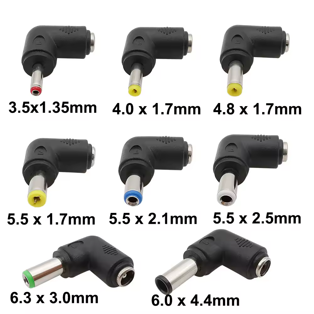 2 Stück rechtwinkliges DC-Netzteil, 6,0 x 4,4 6,3 x 3,0 5,5 x 2,5 4,8 x 1,7 4,0 x 1,7 3,5 x 1,35 mm Stecker auf 5,5 x 2,1 mm Buchse