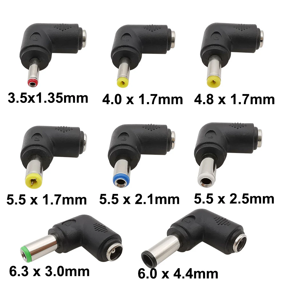 2 szt. kątowy zasilacz DC 6,0x4,4 6,3x3,0 5,5x2,5 4,8x1,7 4,0x1,7 3,5x1,35 mm wtyk męski do złącza żeńskiego 5,5x2,1 mm