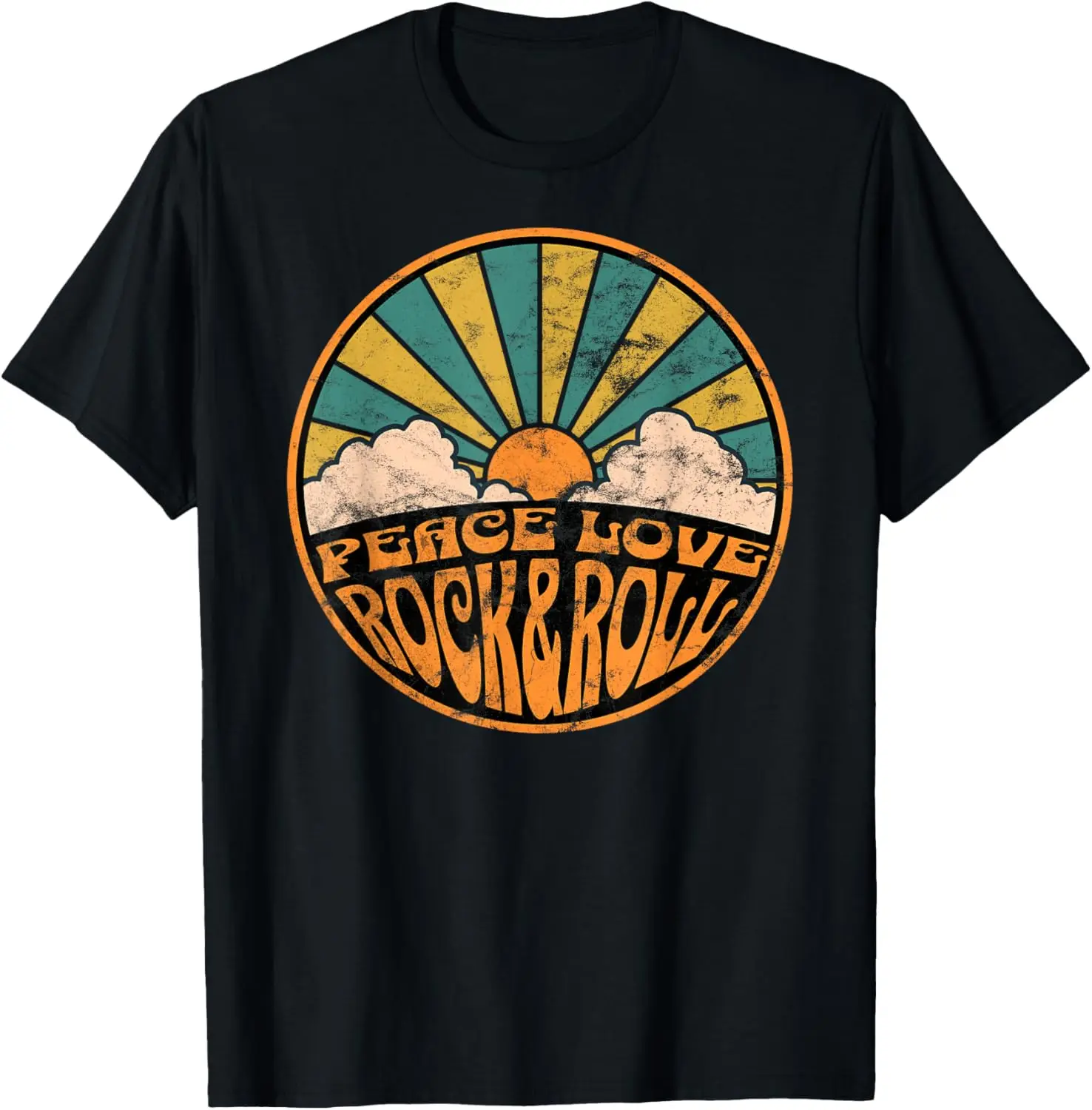 

Peace Love Rock And Roll retro distressed rock concert T-Shirt