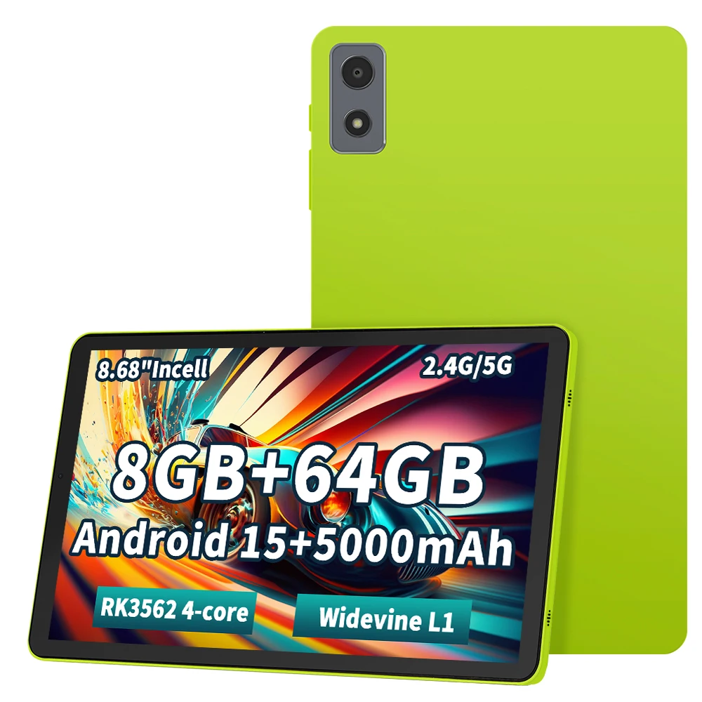 Tavolette Android 15 da 8,68 pollici 2025 Quad-core, 8 GB di RAM + 64 GB di archiviazione Espandi da 1 TB, doppia fotocamera da 2 MP + 5 MP, batteria di grande capacità da 5000 mAh