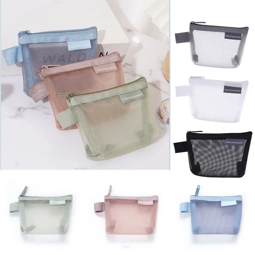 Mini Zipper Pouch Mesh Storage Bag Lipstick Bags ID Credit Card Holder Cosmetic Bag Travel Earphone Organizer Clear File Bag