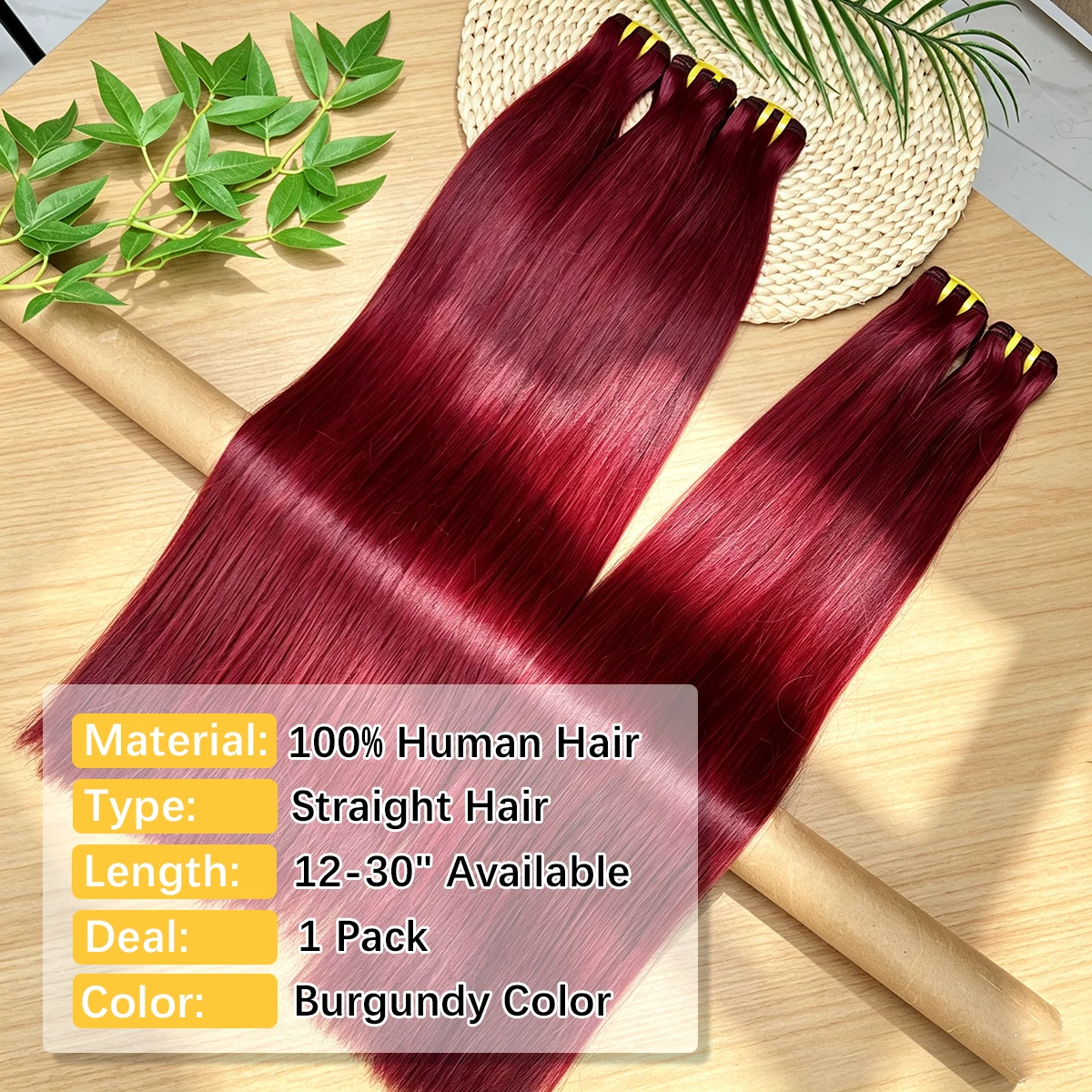 30 Zoll 99J Burgunderrote, glatte Echthaar-Bündel, weinrot, 100 % vietnamesisches, unbehandeltes Haar, gefärbtes Haar zum Einweben für schwarze Frauen. – Detail 2