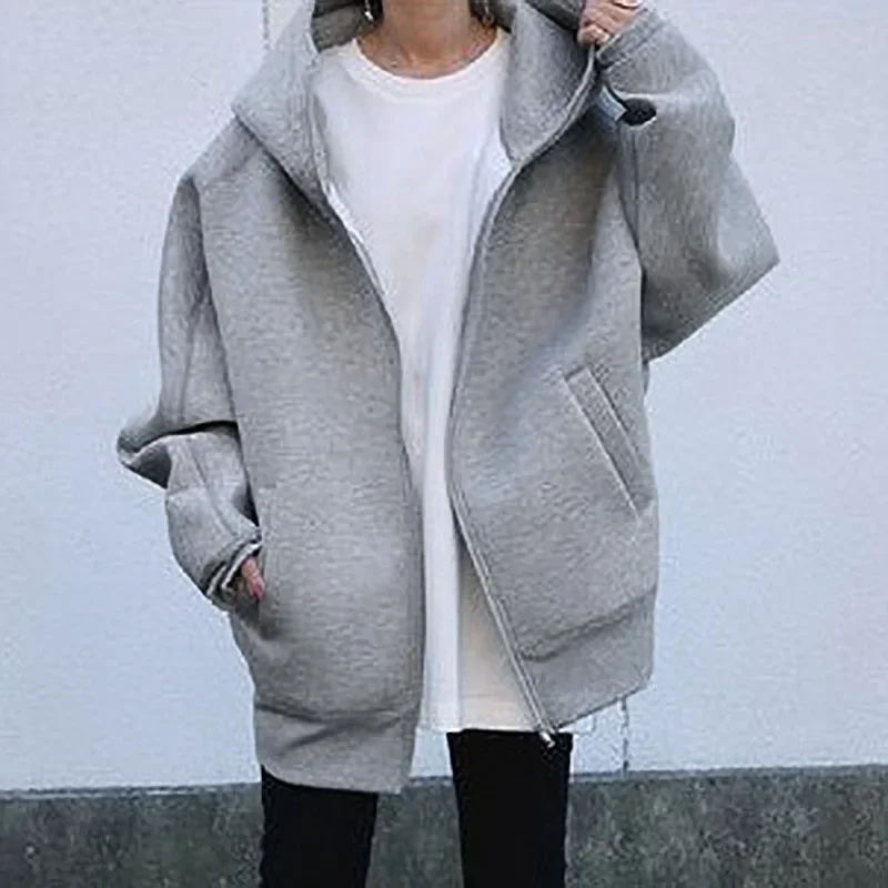 

2021 Fashion Women's Long-sleeved Autumn and Winter New Personality Street Sweater Zipper Hooded Long Plus Velvet Sweater Women