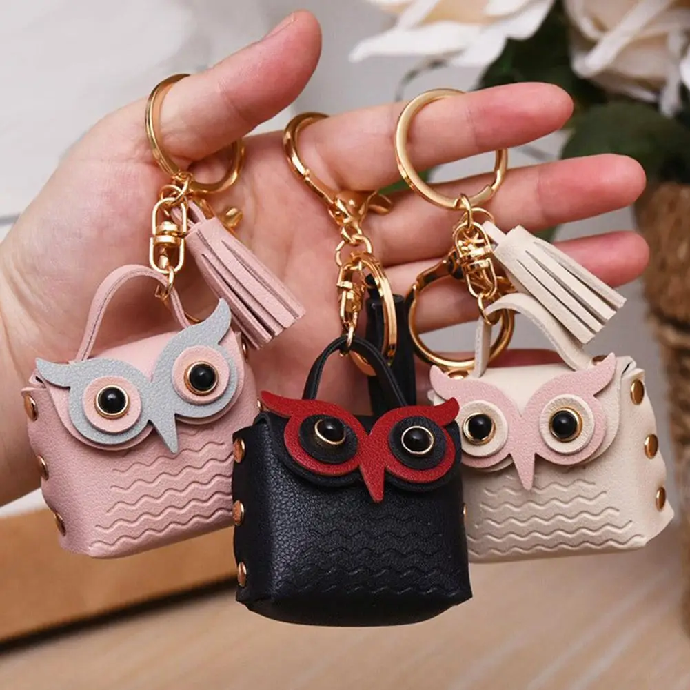 PU Leather Cute Owl Coin Purse Key Chain Couple Key Chain Multipurpose Mini Small Pendant Purse Bag Wallet Decor Party Favors