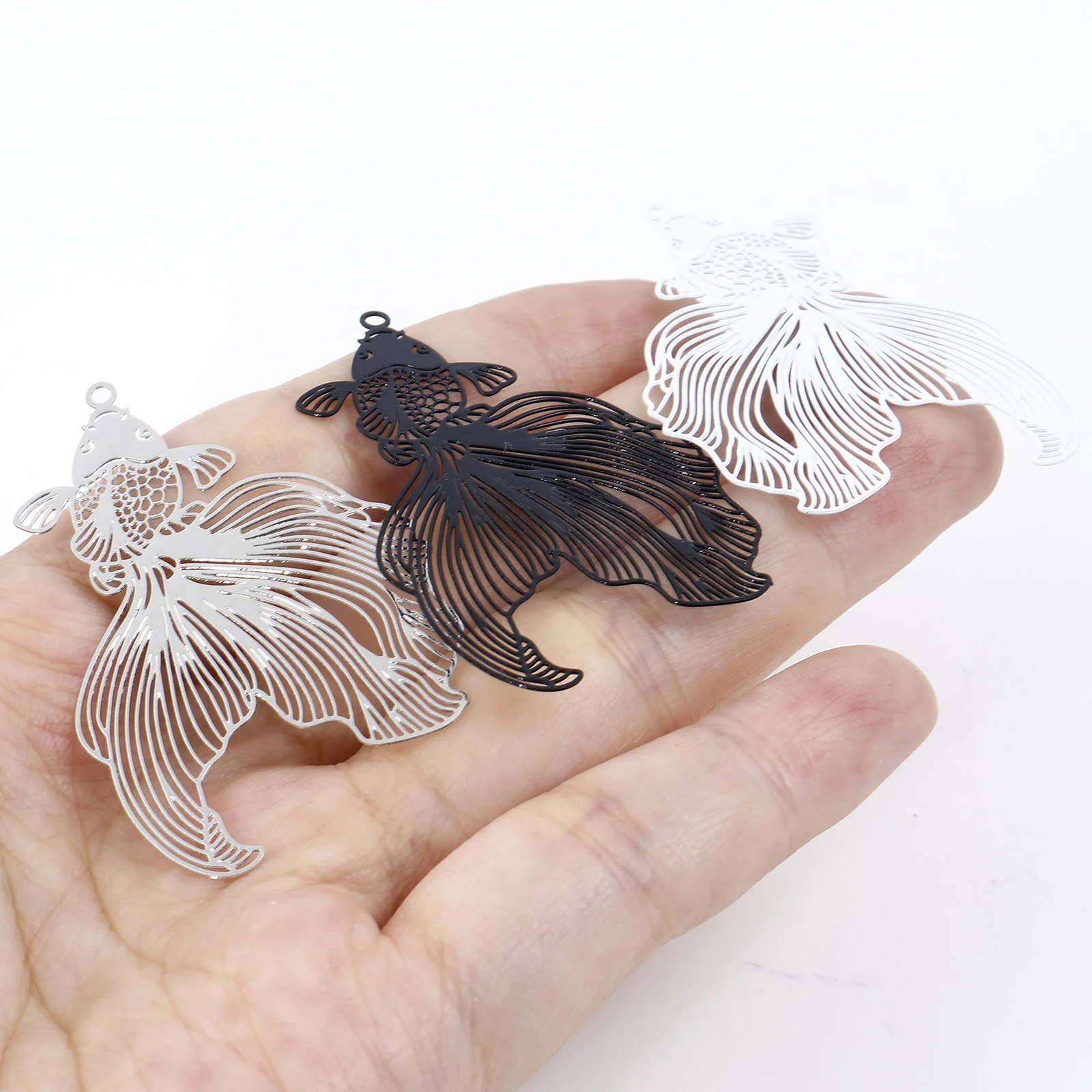 Iron Alloy Filigree Stamping Pendants Multicolor Goldfish Filigree Painted Metal  Charms DIY Earrings Jewelry 4.8cmx3.1cm,10PCs